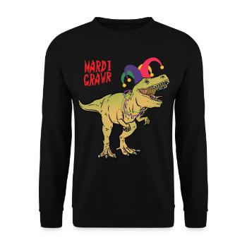 MARDI GRAWR DINOSAURIER - Unisex Pullover - Schwarz - Vorne - Alina (178cm) & Michal (187cm)