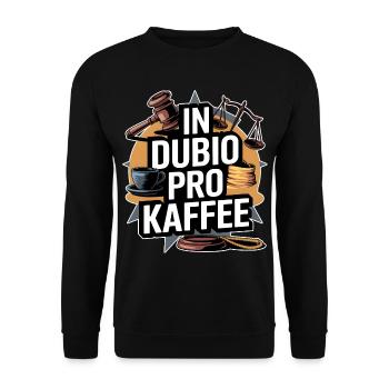 Jurist lustig Spruch Richter IN DUBIO PRO KAFFEE - Unisex Pullover - Schwarz - Vorne - Alina (178cm) & Michal (187cm)