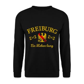 Unterstützer aus Freiburg - Unisex Pullover - Schwarz - Vorne - Alina (178cm) & Michal (187cm)