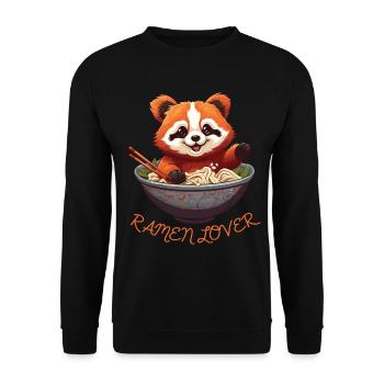 Red Panda und Ramen Bowl, Ramen Lover - Unisex Pullover - Schwarz - Vorne - Alina (178cm) & Michal (187cm)