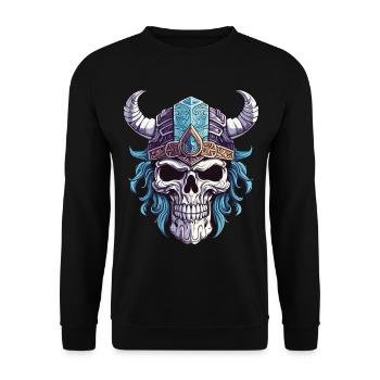 Skull with a Viking helmet - Unisex Sweatshirt - black - Front - Alina (178cm) & Michal (187cm)
