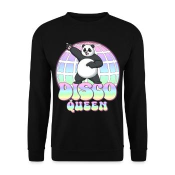 Discoqueen Panda 70er Jahre Discokugel Disco Queen - Unisex Pullover - Schwarz - Vorne - Alina (178cm) & Michal (187cm)