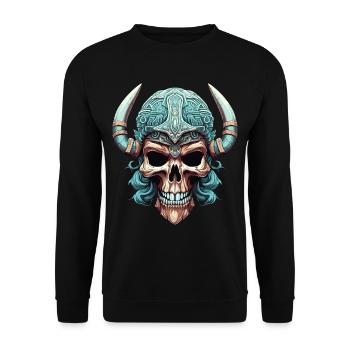 Une tête de mort revêt fièrement un casque viking - Sweat-shirt Unisexe - noir - Devant - Alina (178cm) & Michal (187cm)