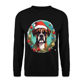 A dog of the Boxer breed in the Christmas atmosphere - Unisex Sweatshirt - black - Front - Alina (178cm) & Michal (187cm)