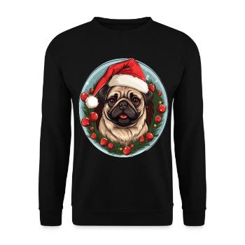 A cute dog of the Pug breed celebrating Christmas - Unisex Sweatshirt - black - Front - Alina (178cm) & Michal (187cm)