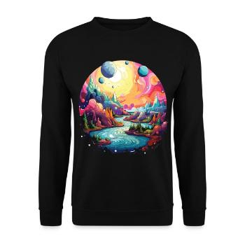 Colorful landscape with psychedelic 90s style - Unisex Sweatshirt - black - Front - Alina (178cm) & Michal (187cm)
