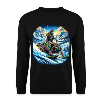 A colorful snowmobile in a mountainous landscape - Unisex Sweatshirt - black - Front - Alina (178cm) & Michal (187cm)
