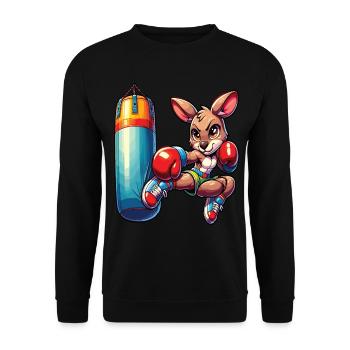Ein niedliches Box-Känguru im Manga-Stil - Unisex Pullover - Schwarz - Vorne - Alina (178cm) & Michal (187cm)
