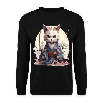 Kawaii samurai cat with katana - Unisex Sweatshirt - black - Front - Alina (178cm) & Michal (187cm)