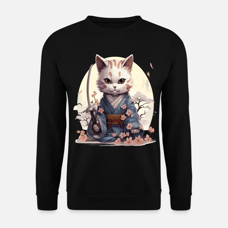 Kawaii Samurai-Katze mit Katana - Unisex Pullover - Schwarz
