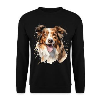 A watercolor Australian Shepherd dog - Unisex Sweatshirt - black - Front - Alina (178cm) & Michal (187cm)