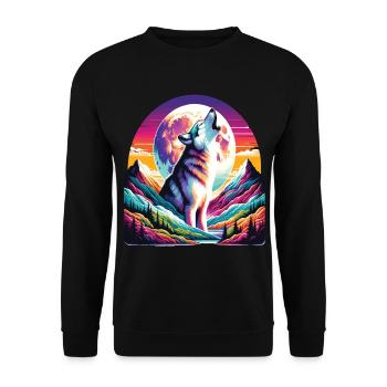 Wolf howling under the colorful moon - Unisex Sweatshirt - black - Front - Alina (178cm) & Michal (187cm)