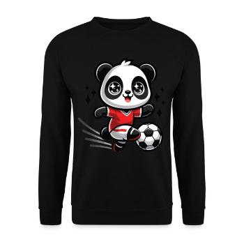 A kawaii panda playing football - Unisex Sweatshirt - black - Front - Alina (178cm) & Michal (187cm)