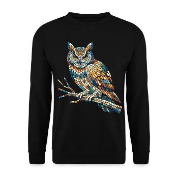 Portrait of an owl on a mosaic branch - Unisex Sweatshirt - black - Front - Alina (178cm) & Michal (187cm)