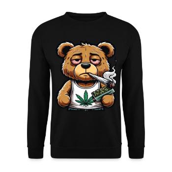 Bär raucht einen Cannabis-Joint - Unisex Pullover - Schwarz - Vorne - Alina (178cm) & Michal (187cm)