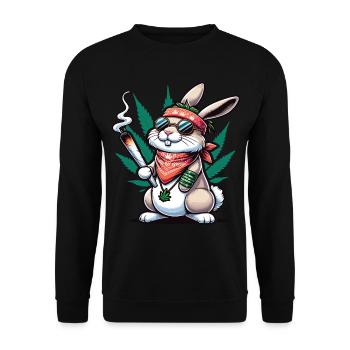 Un lapin hippie qui fume un joint de cannabis - Sweat-shirt Unisexe - noir - Devant - Alina (178cm) & Michal (187cm)