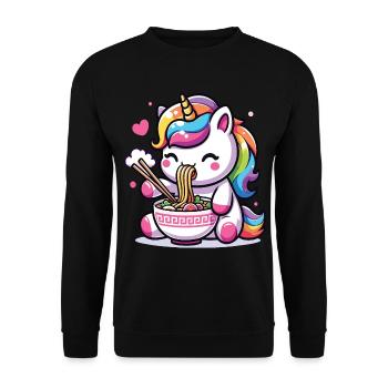 A kawaii unicorn eating a bowl of ramen - Unisex Sweatshirt - black - Front - Alina (178cm) & Michal (187cm)