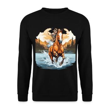 Horse galloping in a river - Unisex Sweatshirt - black - Front - Alina (178cm) & Michal (187cm)