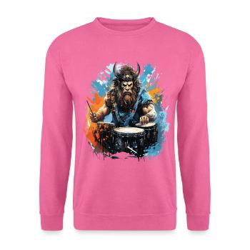 Ein Wikingerkrieger, der Schlagzeug spielt. - Unisex Pullover - Pink - Vorne