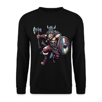 Ein aggressiver Wikinger mit Schwert und Schild - Unisex Pullover - Schwarz - Vorne - Alina (178cm) & Michal (187cm)