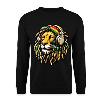 A Rasta lion with dreadlocks and headphones - Unisex Sweatshirt - black - Front - Alina (178cm) & Michal (187cm)