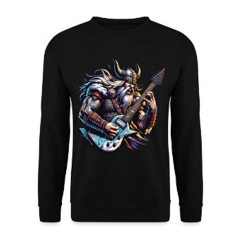 Wikingerkrieger, der E-Gitarre spielt. - Unisex Pullover - Schwarz - Vorne - Alina (178cm) & Michal (187cm)