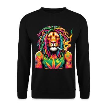Un lion avec des dreadlocks qui fume un joint - Sweat-shirt Unisexe - noir - Devant - Alina (178cm) & Michal (187cm)