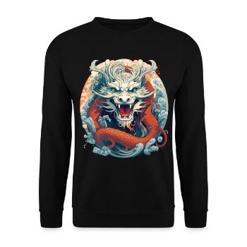 Design eines chinesischen Drachen - Unisex Pullover - Schwarz - Vorne - Alina (178cm) & Michal (187cm)