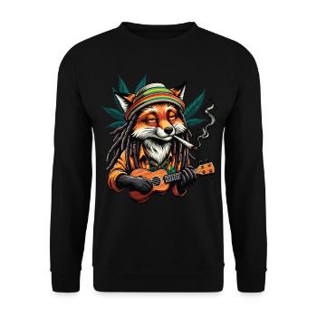 Un renard qui fume joint en jouant du ukulele - Sweat-shirt Unisexe - noir - Devant - Alina (178cm) & Michal (187cm)