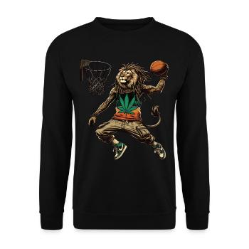 A Rasta lion dunking basketball - Unisex Sweatshirt - black - Front - Alina (178cm) & Michal (187cm)