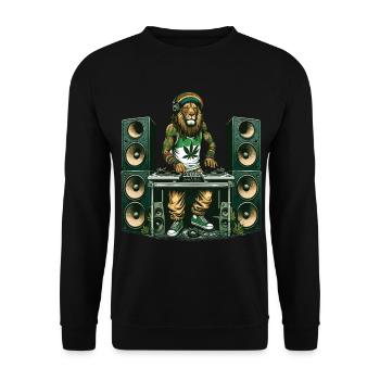Ein Rasta-Löwen-DJ-Mixing, umgeben von Lautsprechern - Unisex Pullover - Schwarz - Vorne - Alina (178cm) & Michal (187cm)
