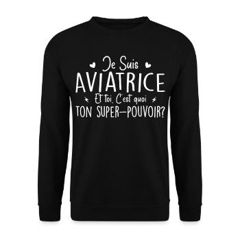 Ich bin Flieger. Was ist deine Superkraft? - Unisex Pullover - Schwarz - Vorne - Alina (178cm) & Michal (187cm)