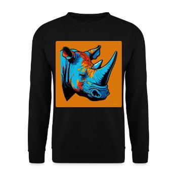 Glorreiches Nashorn in der Pop Art - Unisex Pullover - Schwarz - Vorne - Alina (178cm) & Michal (187cm)