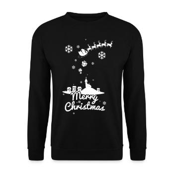 Merry Christmas with village and reindeers, white - Unisex Sweatshirt - black - Front - Alina (178cm) & Michal (187cm)