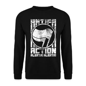 Antifa Action – Alerta! Alerta! (white) - Unisex Pullover - Schwarz - Vorne - Alina (178cm) & Michal (187cm)