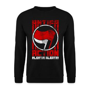 Antifa Action – Alerta! Alerta! (red-white) - Unisex Pullover - Schwarz - Vorne - Alina (178cm) & Michal (187cm)