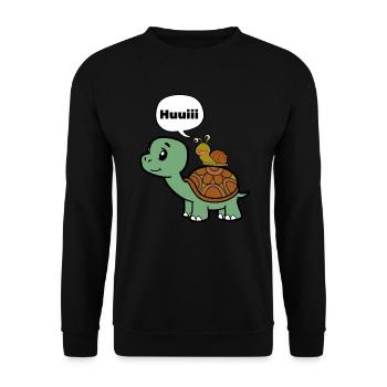 Lustige Schnecke auf Schildkröte - Unisex Pullover - Schwarz - Vorne - Alina (178cm) & Michal (187cm)