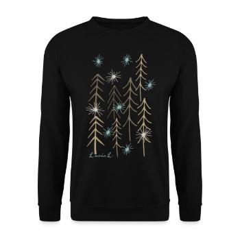 Minimaler Zauberwald - Unisex Pullover - Schwarz - Vorne - Alina (178cm) & Michal (187cm)