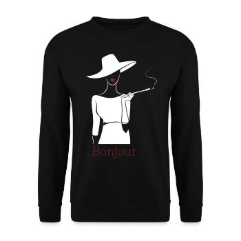 bonjour Tshirt - T-shirt Salut Français - Sweat-shirt Unisexe - noir - Devant - Alina (178cm) & Michal (187cm)