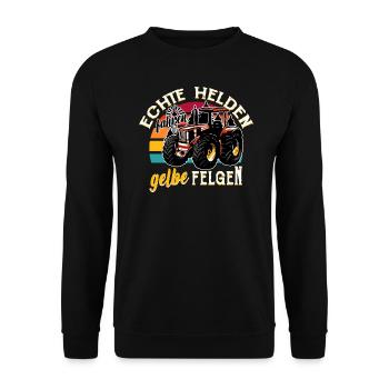 Traktor Trecker Echte Helden Fahren Gelbe Felgen - Unisex Pullover - Schwarz - Vorne - Alina (178cm) & Michal (187cm)