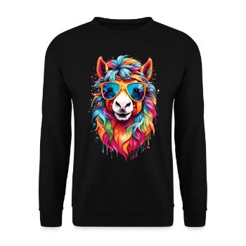 Buntes Regenbogen-Pony - Unisex Pullover - Schwarz - Vorne - Alina (178cm) & Michal (187cm)