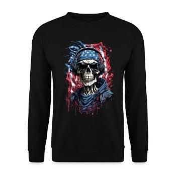 Schädel Patriotische USA Flagge Sonnenbrille - Unisex Pullover - Schwarz - Vorne - Alina (178cm) & Michal (187cm)