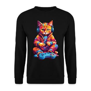Drôle Rétro Gaming Cat Nerd Gamer Design - Sweat-shirt Unisexe - noir - Devant - Alina (178cm) & Michal (187cm)