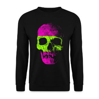 Neon Retro Totenkopf - Unisex Pullover - Schwarz - Vorne - Alina (178cm) & Michal (187cm)