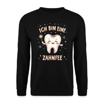 Zahnfee Kostüm Zahn Zauberstab Fee Fasching - Unisex Pullover - Schwarz - Vorne - Alina (178cm) & Michal (187cm)