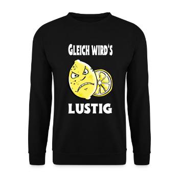 Gleich wird es lustig - Zitrone - Sauer - Unisex Pullover - Schwarz - Vorne - Alina (178cm) & Michal (187cm)