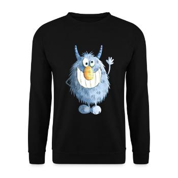 Blue grinning monster - Unisex Sweatshirt - black - Front - Alina (178cm) & Michal (187cm)