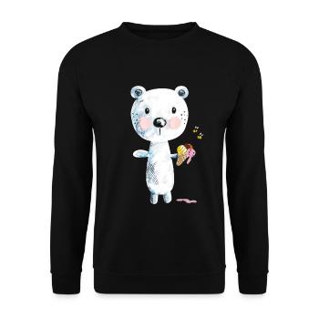 Niedlicher Eisbär Mit Eiscreme Und Bienen Comic - Unisex Pullover - Schwarz - Vorne - Alina (178cm) & Michal (187cm)