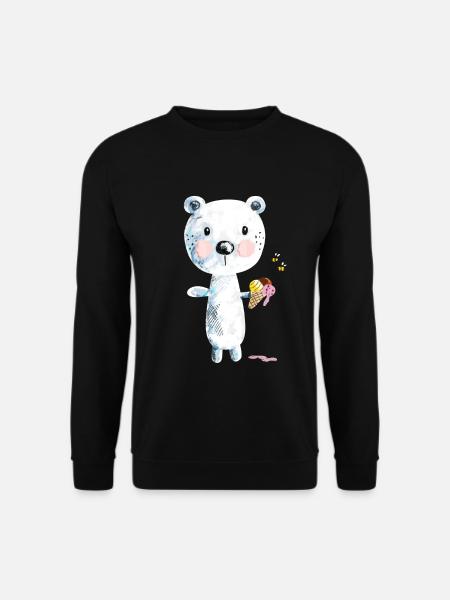 Niedlicher Eisbär Mit Eiscreme Und Bienen Comic - Unisex Pullover - Schwarz