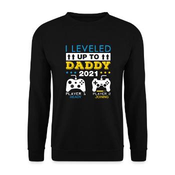 Ich nivellierte bis zu Daddy lustige Gaming Papa Zitat - Unisex Pullover - Schwarz - Vorne - Alina (178cm) & Michal (187cm)